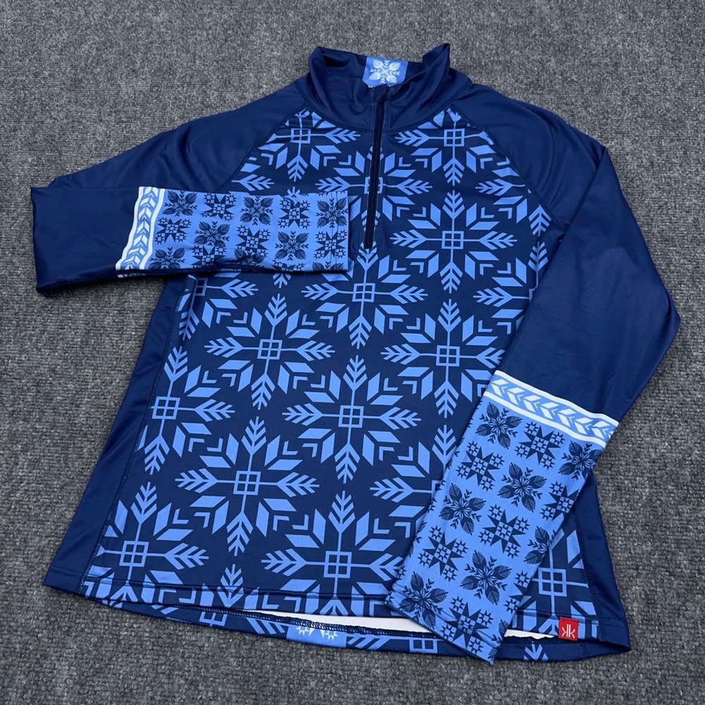 Krimson Klover Base Layer Top 1/4 Zip Womens Medium Blue Nordic Winter Snowflake